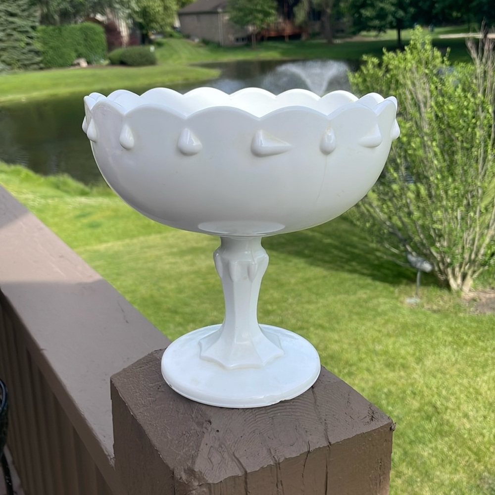 Indiana Glass Teardrop Pattern Milk Glass Compote Planter